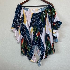 4/$24 Off Shoulder Tropical Floral Print Bell Sleeves Blouse Size XL
